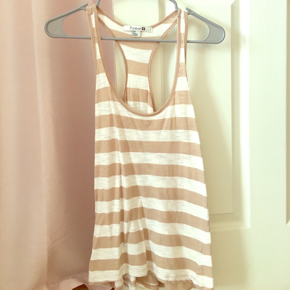 Forever21 Tan/White Striped Tank