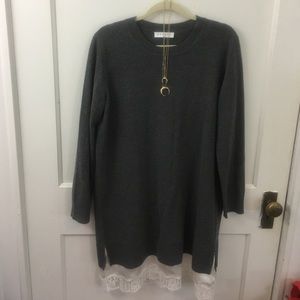 Sweater dress with white lace