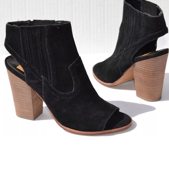 NIB Black Suede Peet Toe Open Back Ankle Bootie - Picture 8 of 8