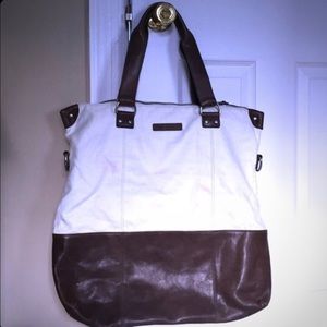 John Varvatos Two Tone Leather/ Canvas Tote
