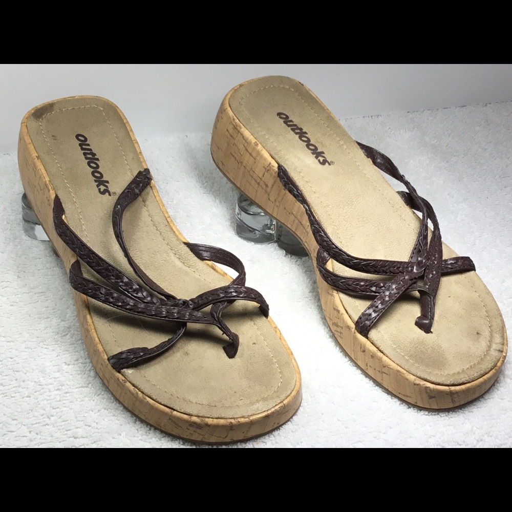 Outlooks Cork Wedge Sandals Size 7.5M Thong Shoes