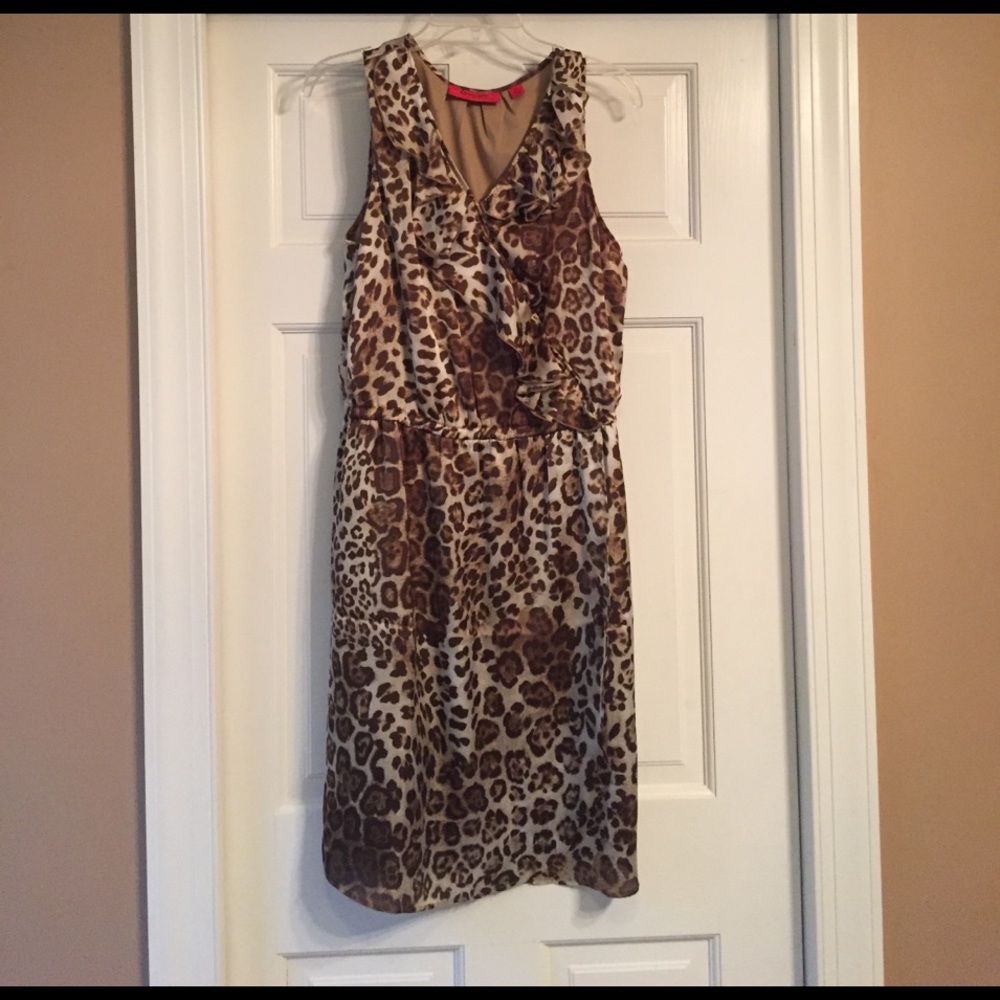 Leopard print faux wrap dress.