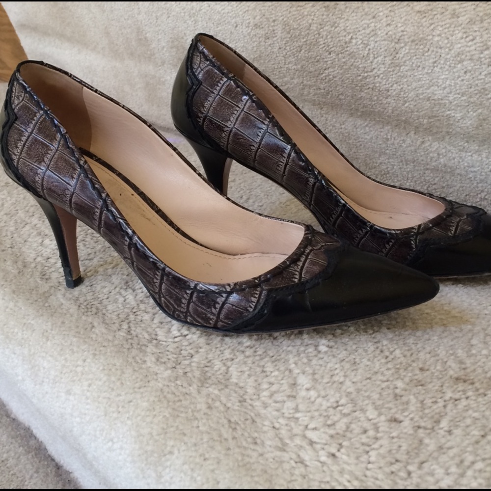 Prada gray/black embossed heels.