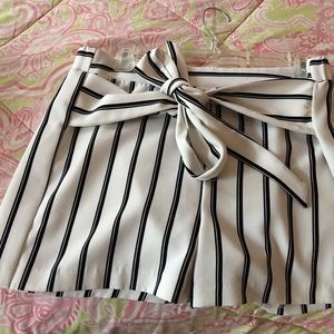 Striped Black and white shorts with tie front bow