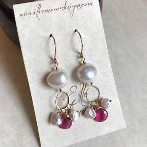 Pink & Pearl Gold Earrings
