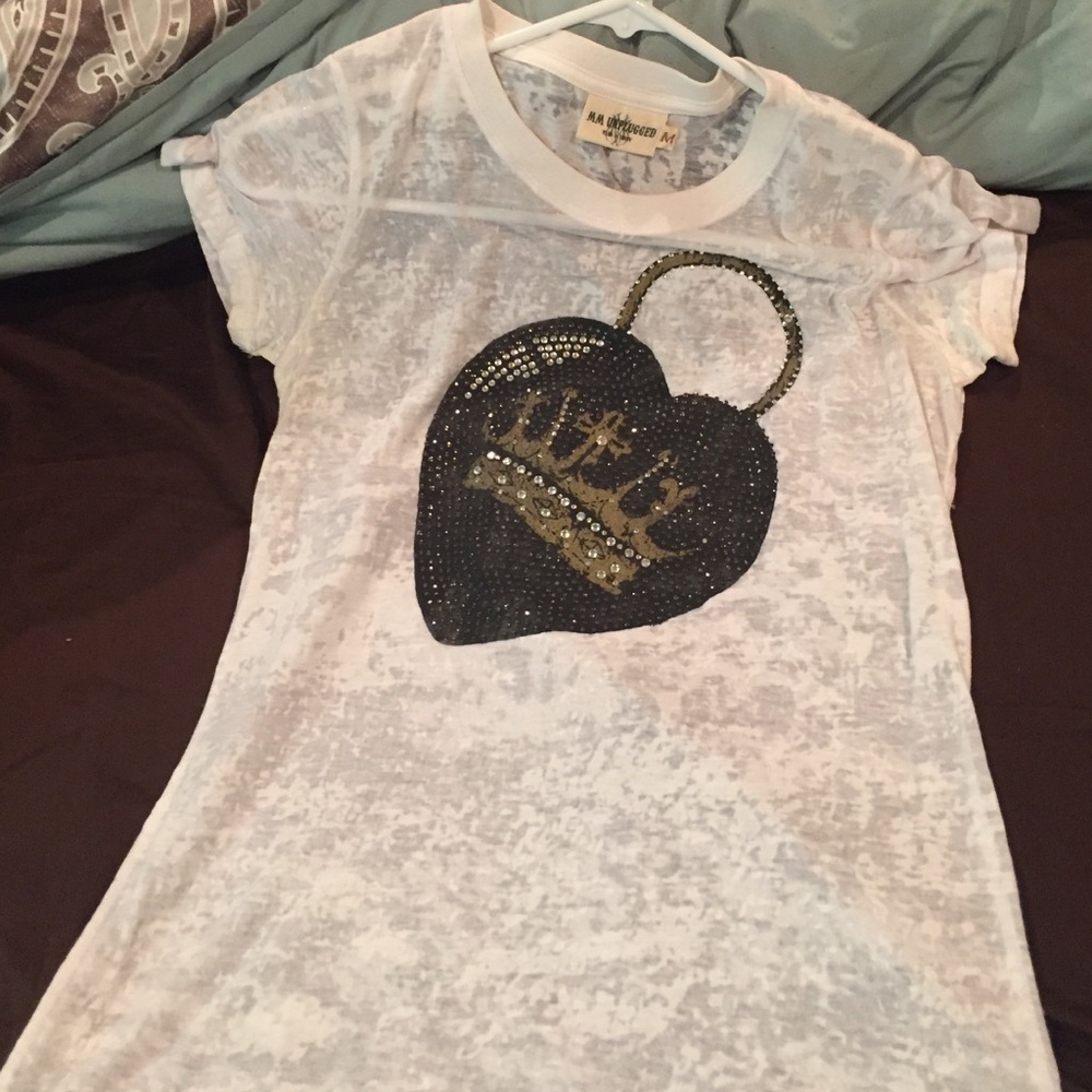See through top with heart, crown and rhinestones