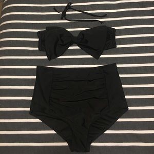 High-waisted Black Bow Bikini