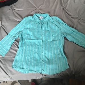Teal striped button up with stretch