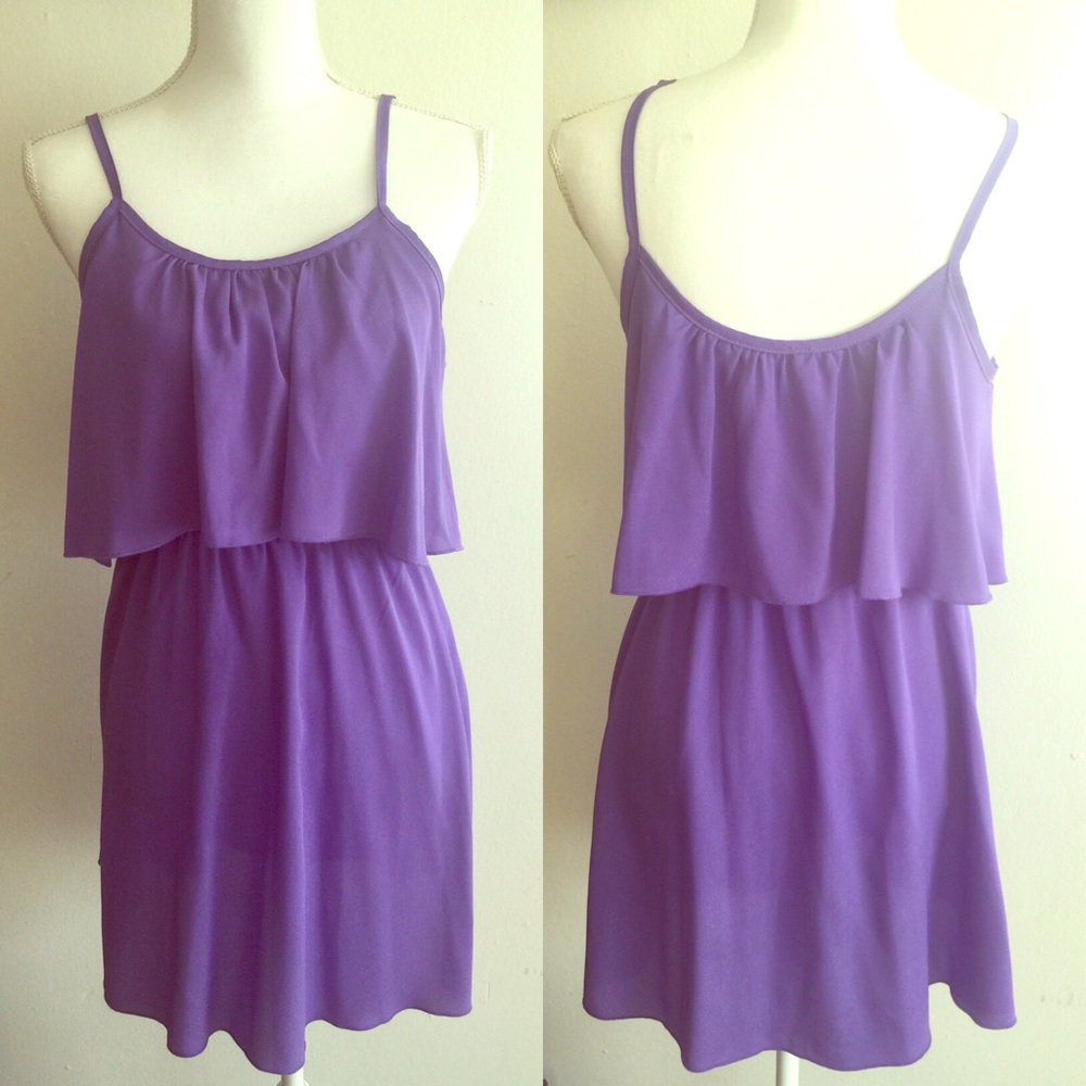 Purple layered mini dress. Purple. Small.