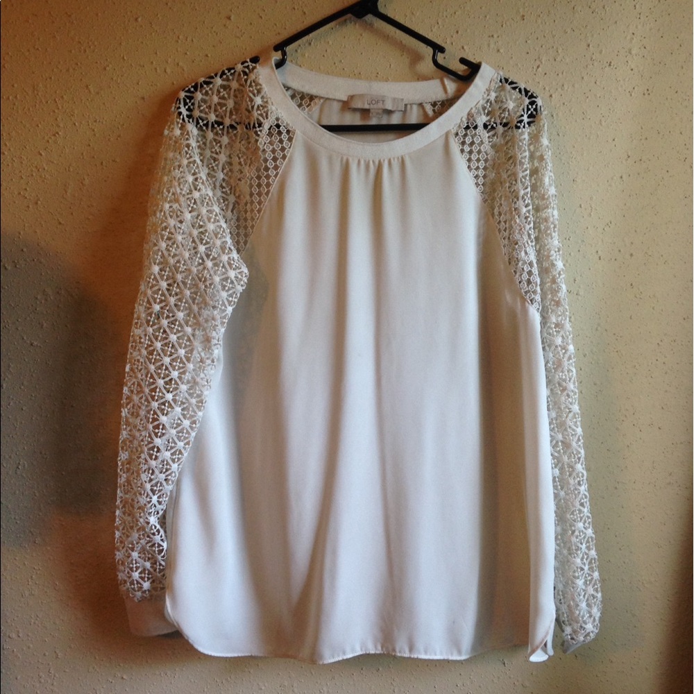 White, crochet sleeve shirt