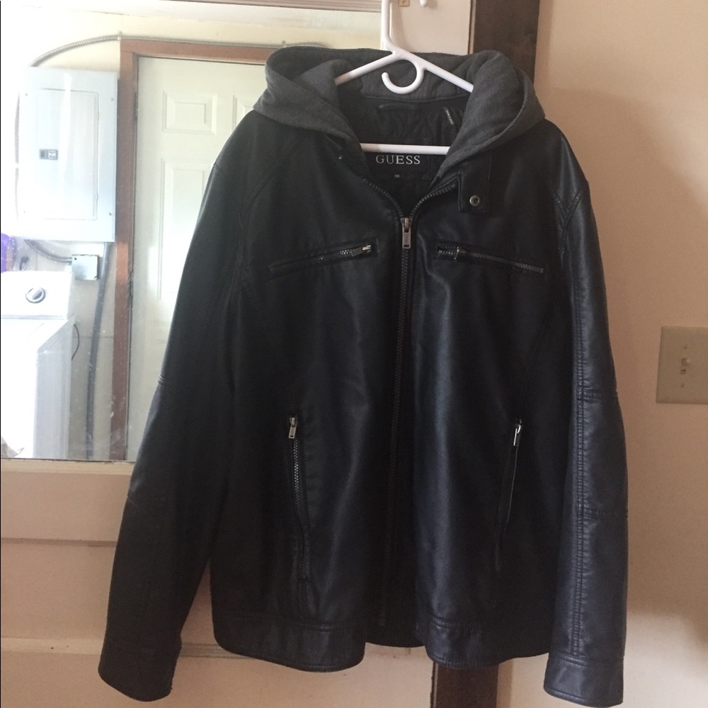 Lack leather men's Guess jacket.