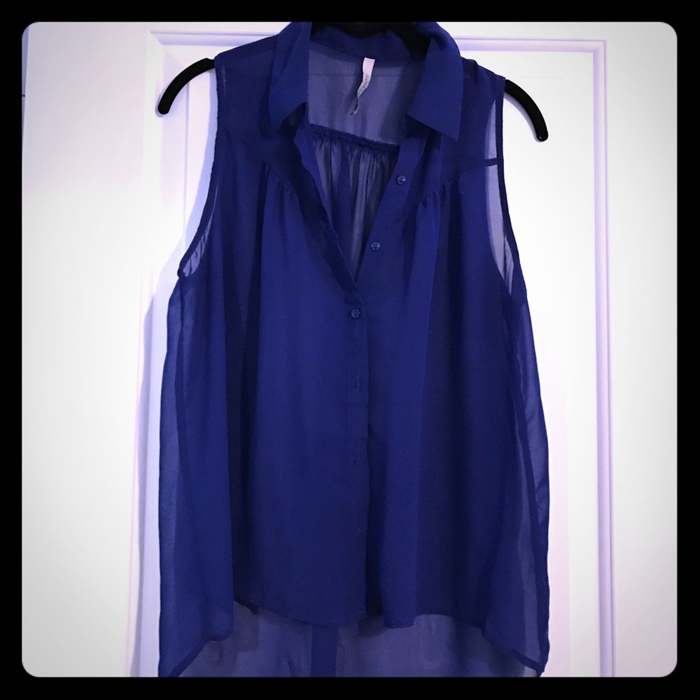 Royal blue collared chiffon tank