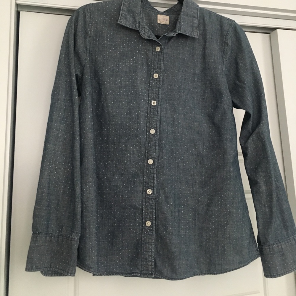 Polka dot chambray button down