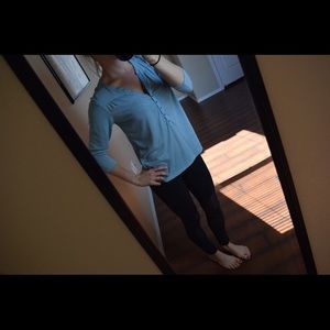 H&M Blue Flowy 3/4 Length Blouse
