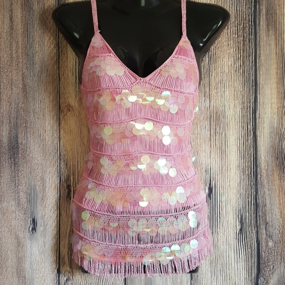 Gianni Versace couture sz S pink fringed cami top