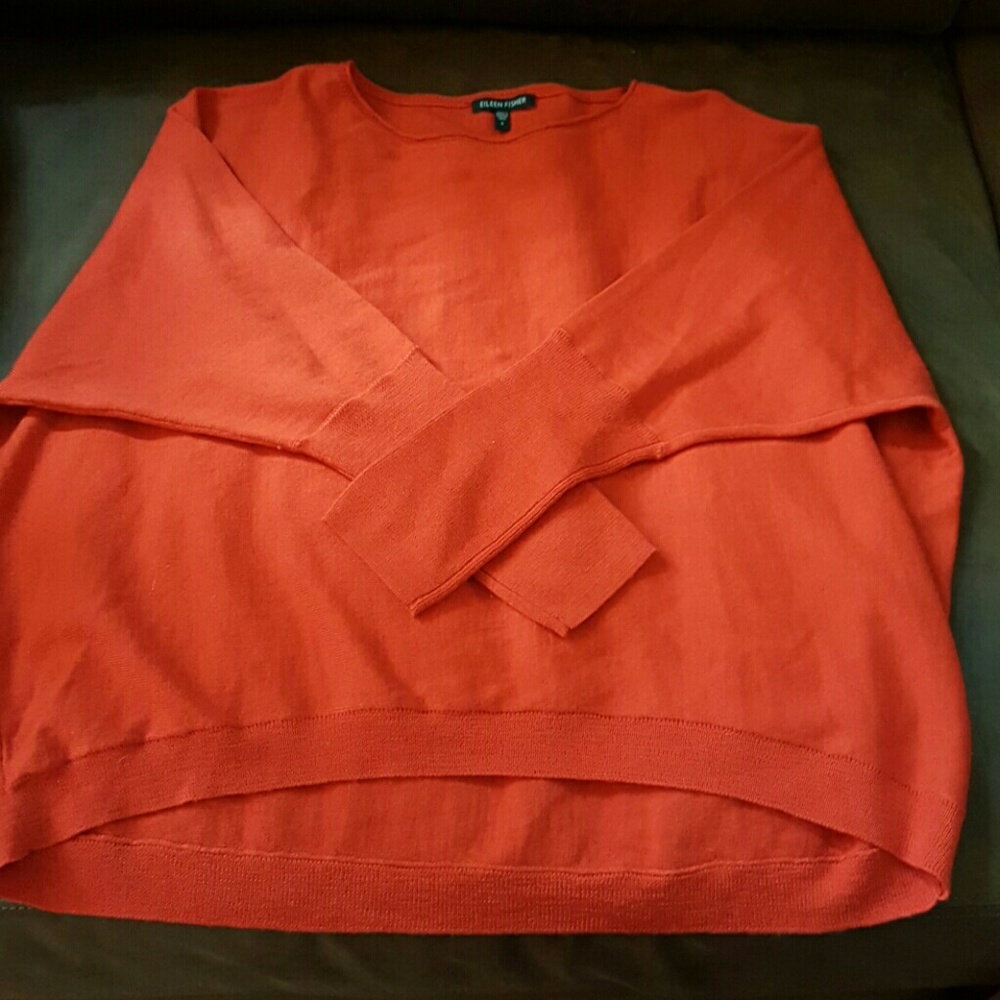 Eileen Fisher Red Sweater. Wool Tunic.