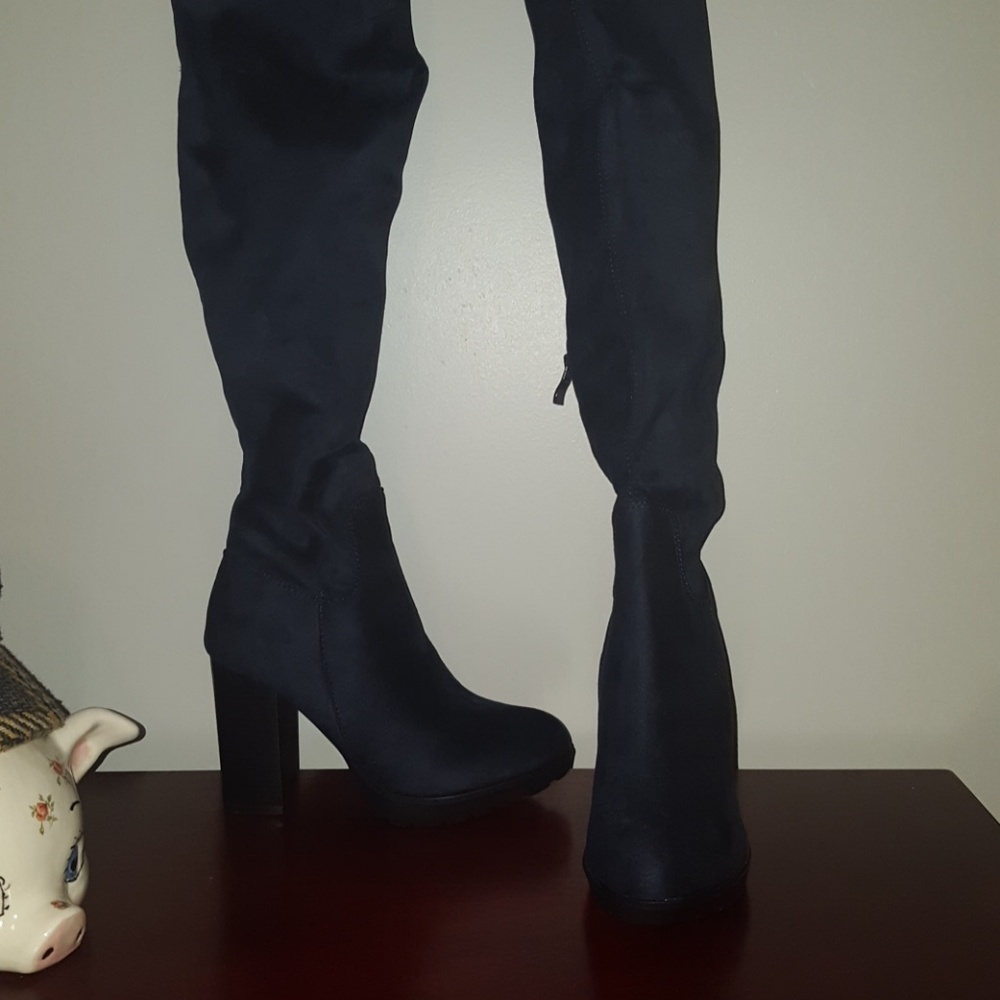 Navy Blue Cross suede boots