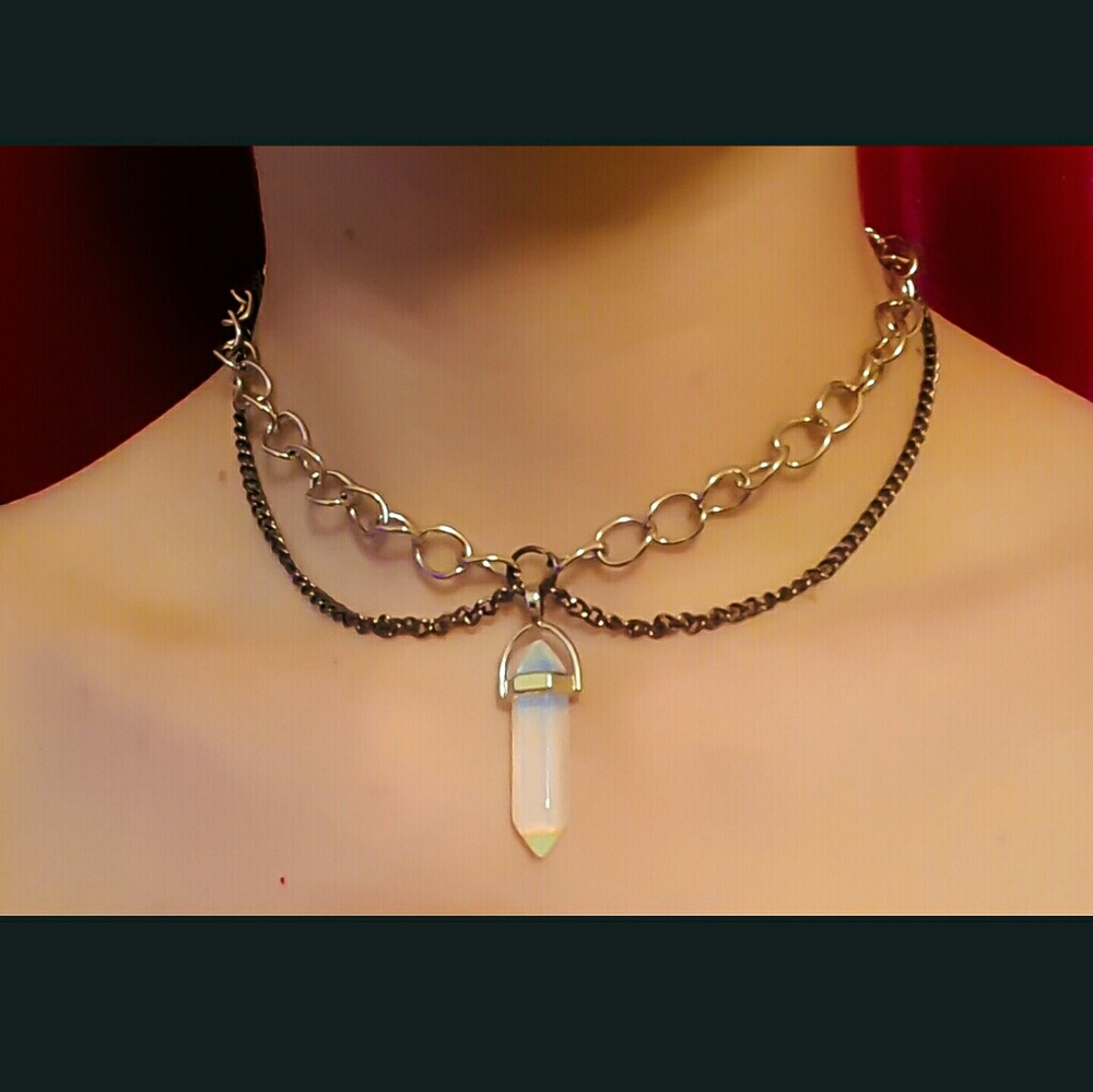 Opal Pendant Choker Necklace