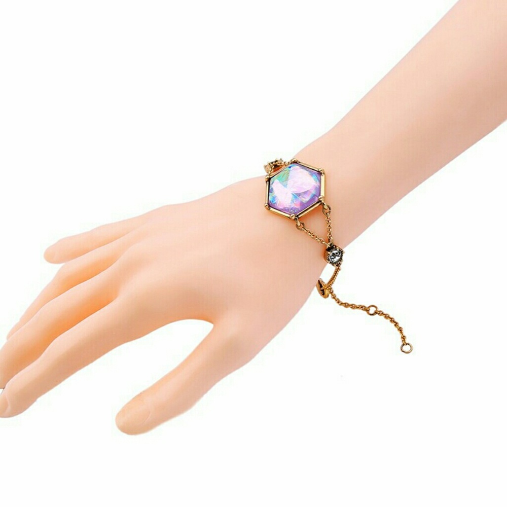 Hexagon Purple Faceted Gem Stone Gold Bracelet - Picture 3 of 8