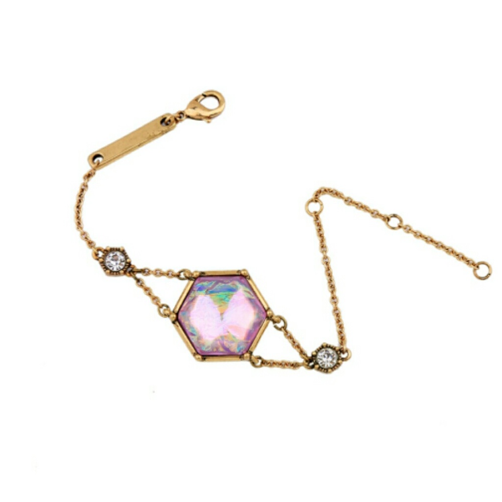 Hexagon Purple Faceted Gem Stone Gold Bracelet - Picture 5 of 8