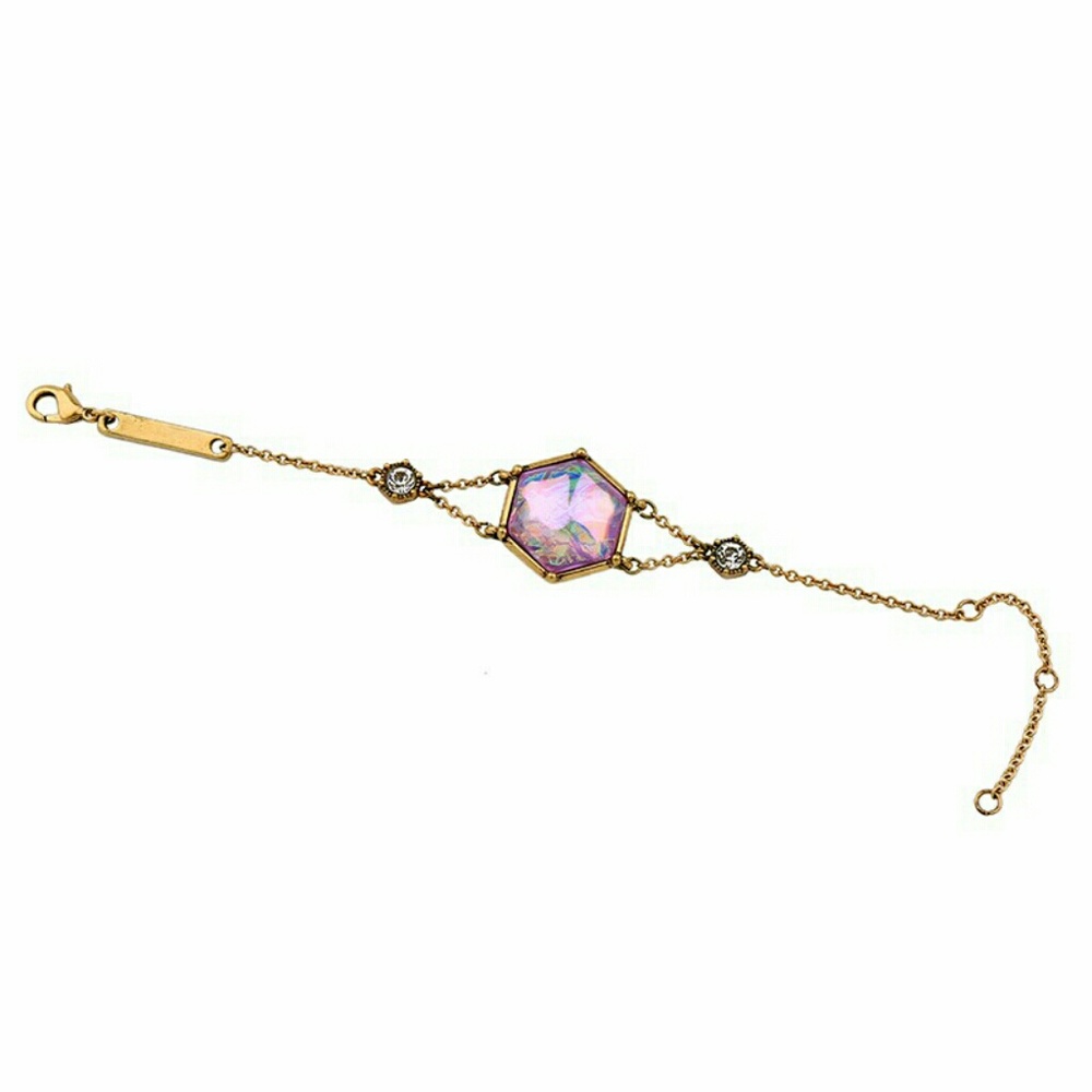Hexagon Purple Faceted Gem Stone Gold Bracelet - Picture 6 of 8
