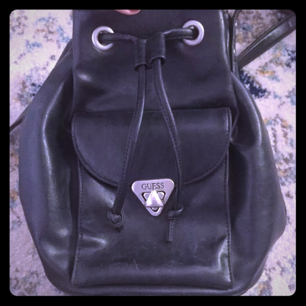 Vintage GUESS JEANS Black Leather Bucket Bag Purse