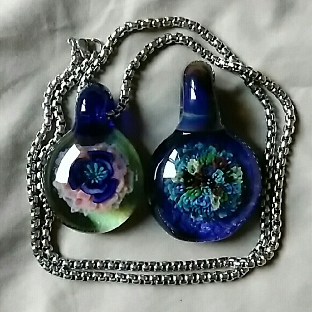 Hand blown glass pendants & one chain