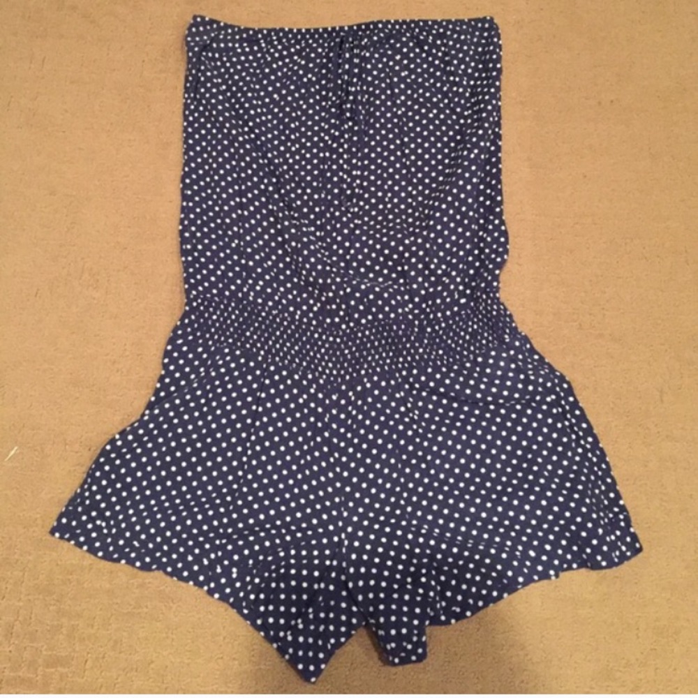 Maurices Polka Dot Navy and White Romper