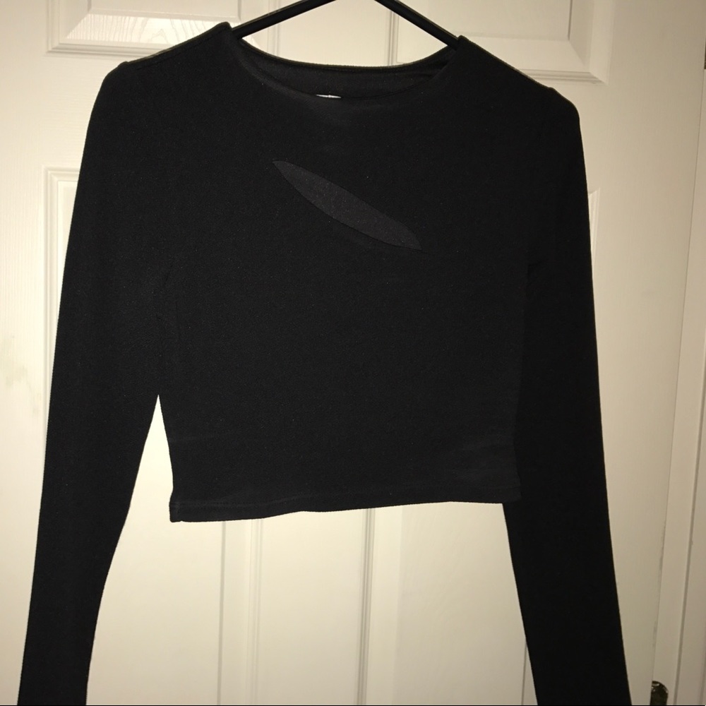 Black crop top with slit in chest line