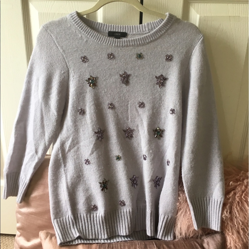 Embellished light lavender pull over sweater