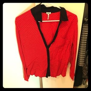 Cotton red and black dotted blouse