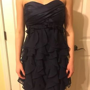 Navy blue short, ruffled, strapless dress