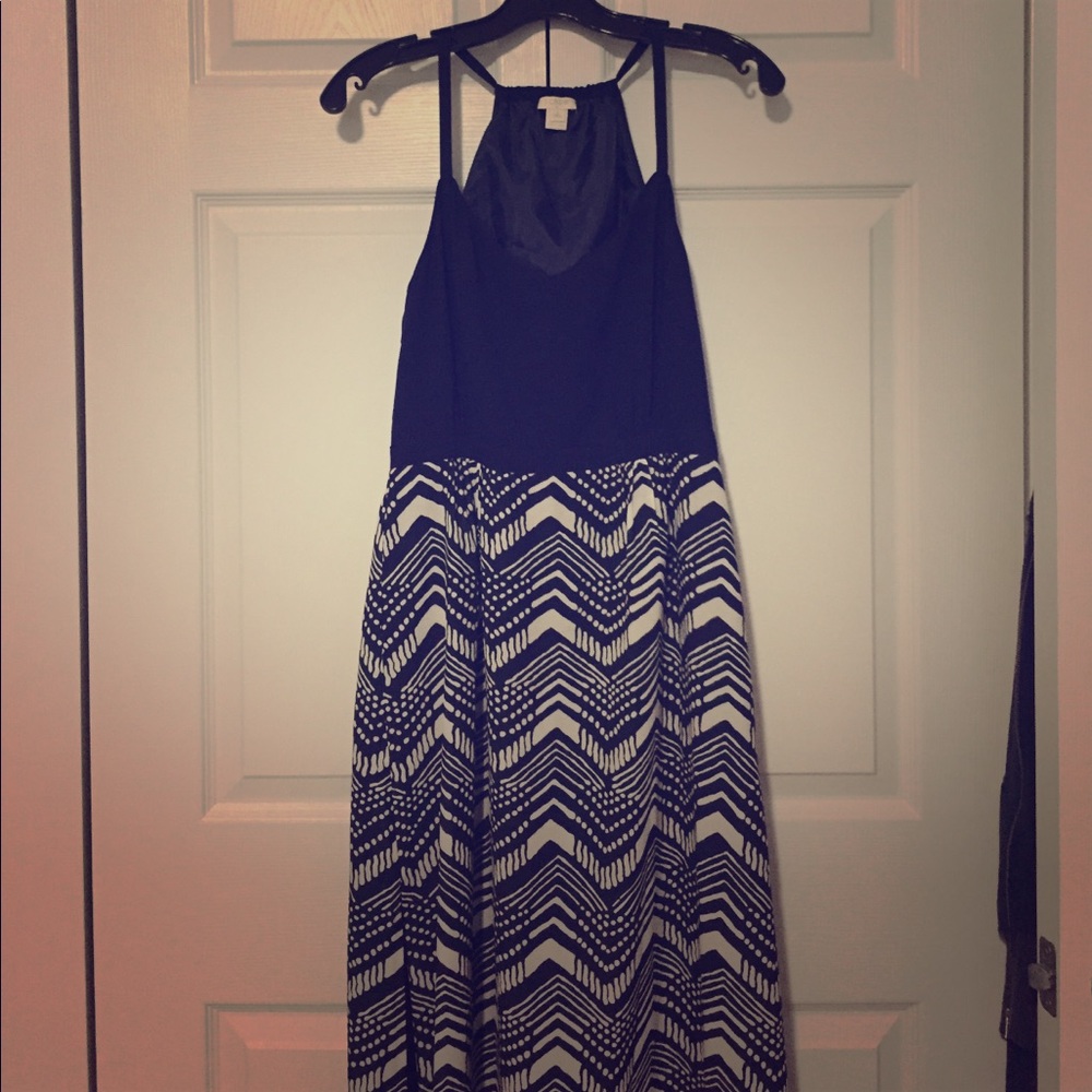 Blue and white maxi dress