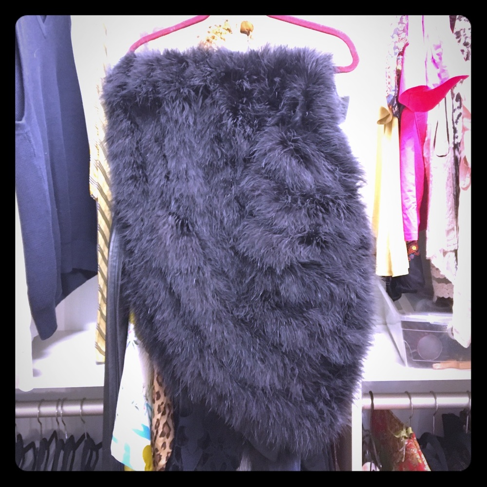 Vintage Real Black Ostrich Feather Evening Shawl