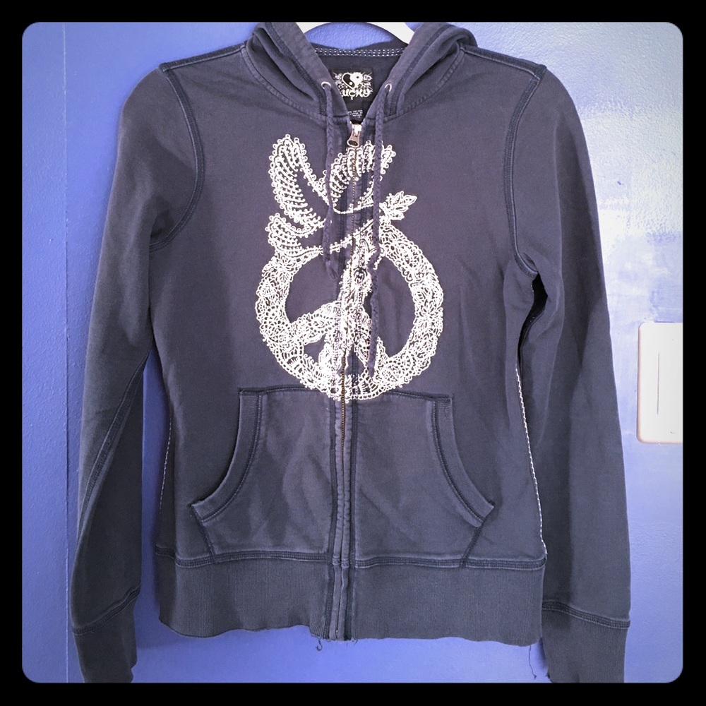 Lucky Brand Peace Sign Zip-Up Hoodie