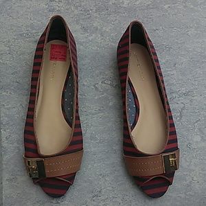 Hilfiger red blue stripe canvas flats size 8.5