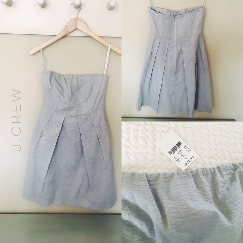 J.Crew Light Grey Searsucker Strapless Dress