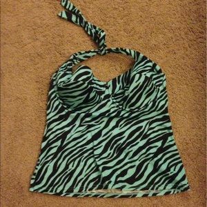 Teal/black zebra tankini