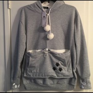 Gray Hoodie with Cat Ears and Pouch for items, cat