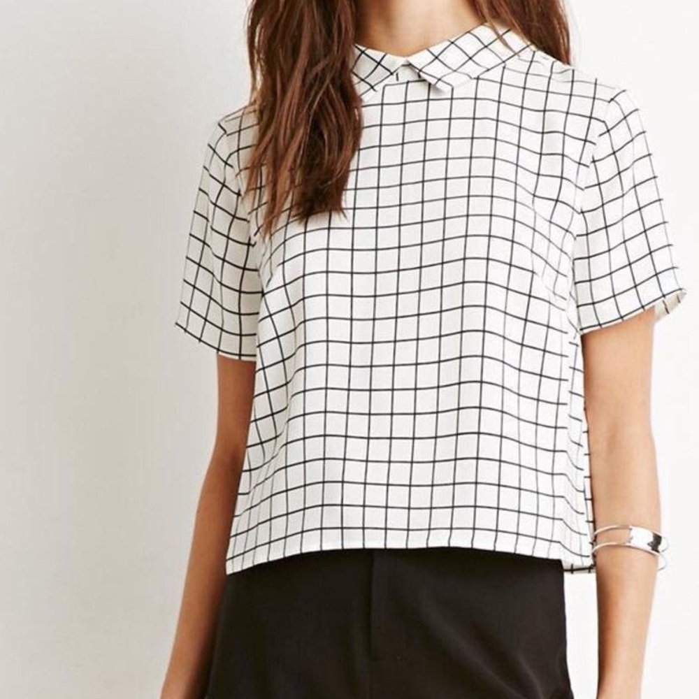 FOREVER 21 Collared Grid Crop Top