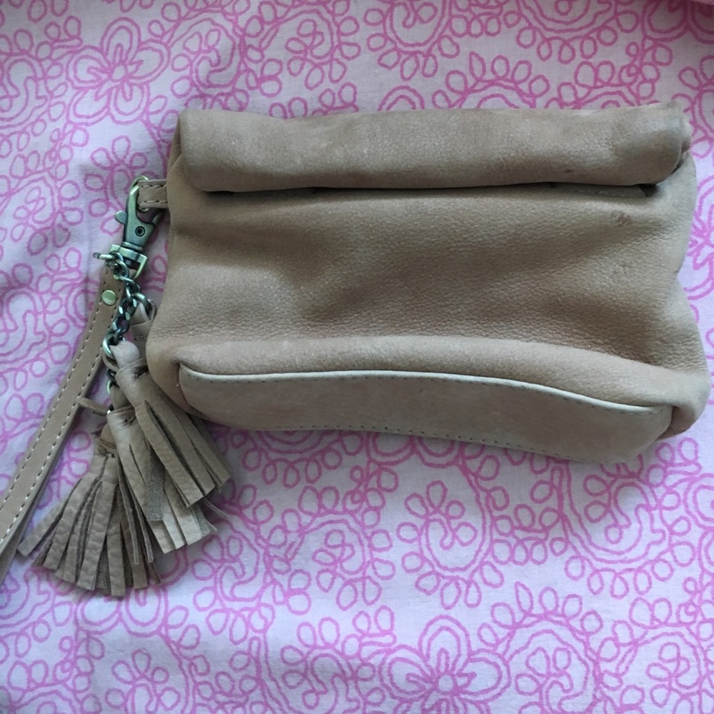 Tan Athropologie wristlet