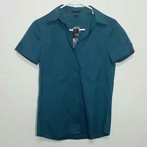 Theory NWT Petite Adva Dark Green Button Up Top