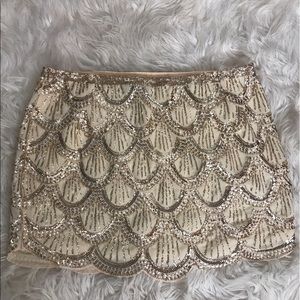 NWT Ivory and Rose Gold Sequin Sparkly Mini Skirt