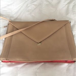 Zara tan, red, and gold shoulder bag