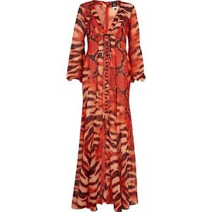 Red Katie Eary Lizard Print Maxi Dresd