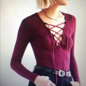 Project Social T Plunge Lace-Up Top