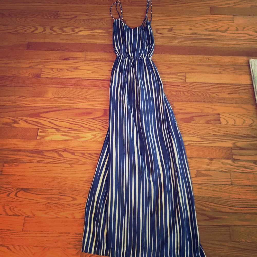 A fabulous blue and white striped maxi-dress