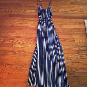 A fabulous blue and white striped maxi-dress