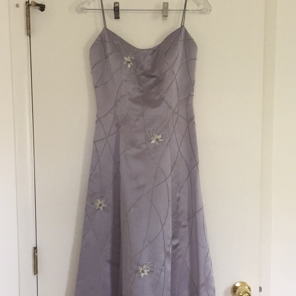 Gray Satin beaded evening dress