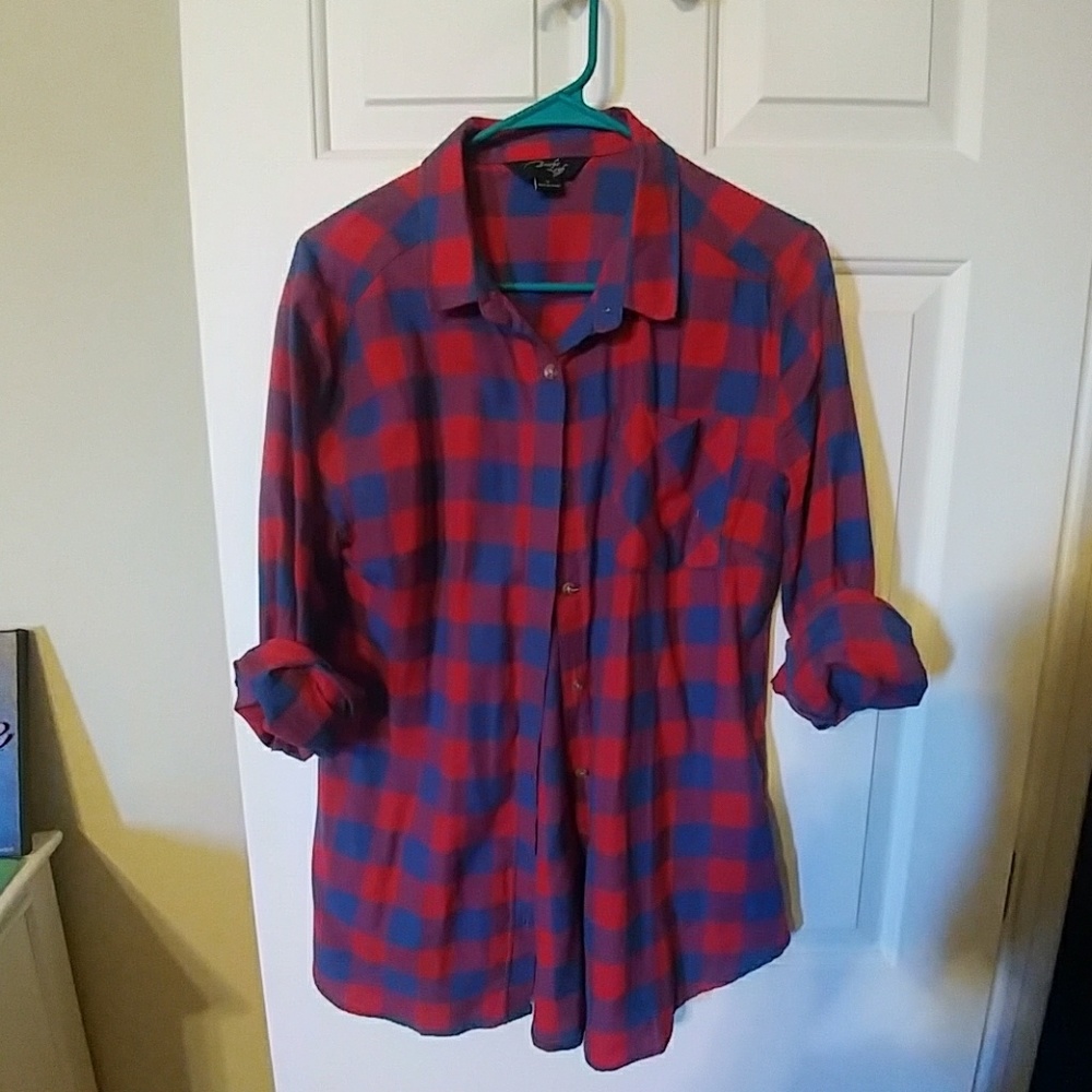 Blue and red flannel boyfriend top